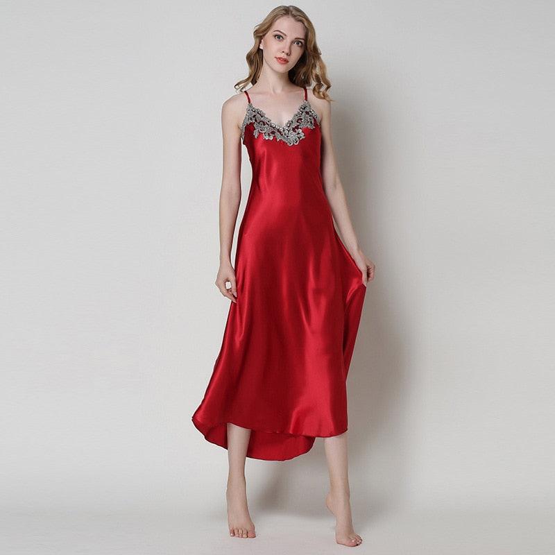 Women's Nightdress Lace Satin Nightgowns Sexy Lingerie Long Chemise Sleepwear - ItemBear.com