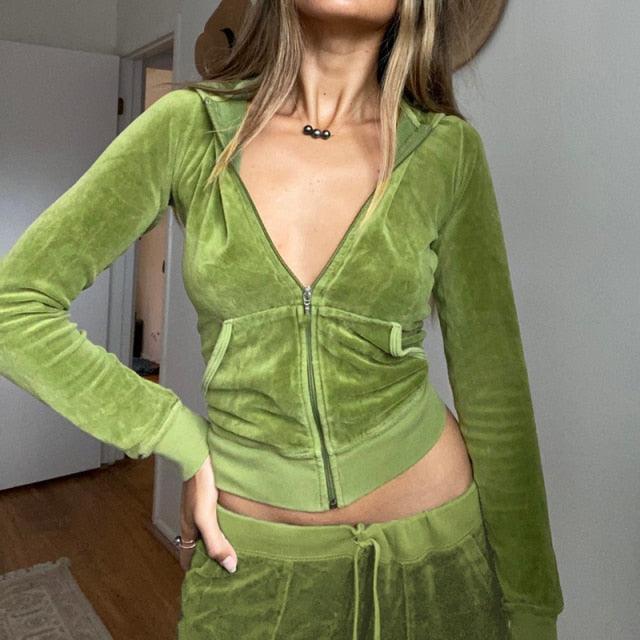Women's Velvet Zip Up Crop Hoodies - ItemBear.com