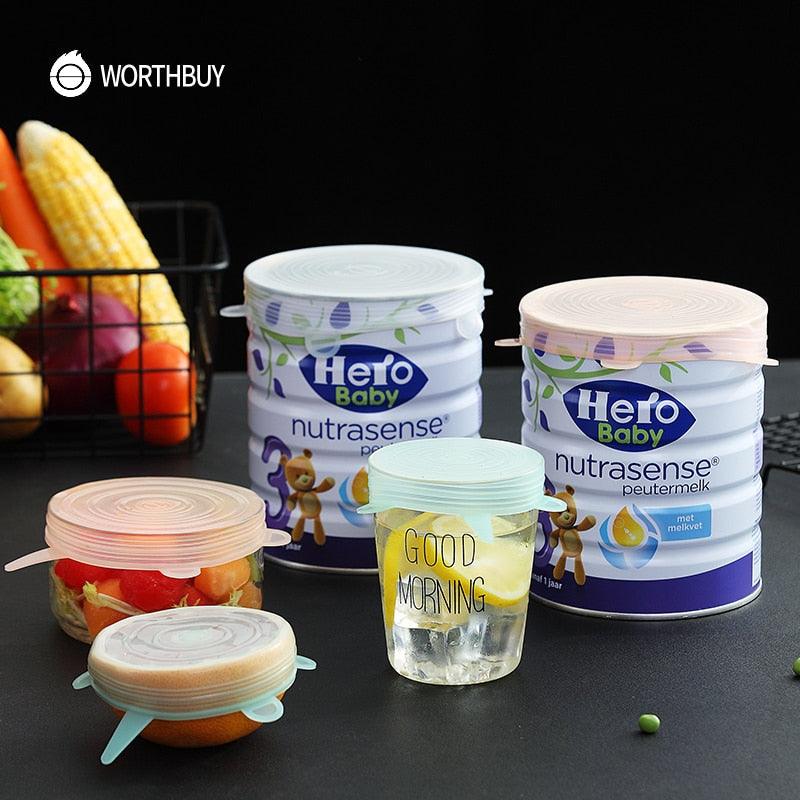 WORTHBUY 6 Pcs/Set Food Silicone Cover Cap Universal Silicone Lids For Cookware Bowl Reusable Stretch Lids Kitchen Accessories - ItemBear.com