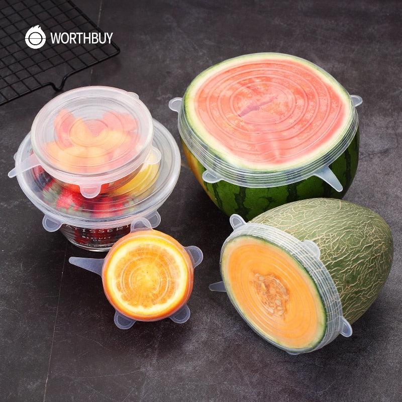 WORTHBUY 6 Pcs/Set Food Silicone Cover Cap Universal Silicone Lids For Cookware Bowl Reusable Stretch Lids Kitchen Accessories - ItemBear.com