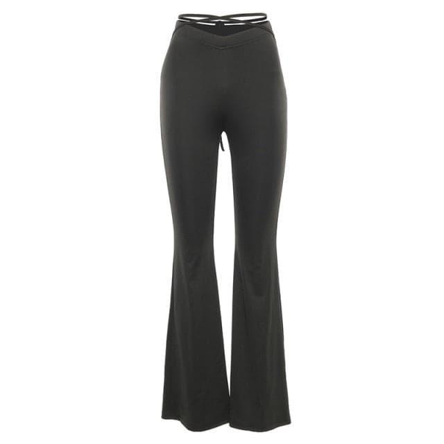 Y2K Lace-Up Waist Flare Pants - ItemBear.com