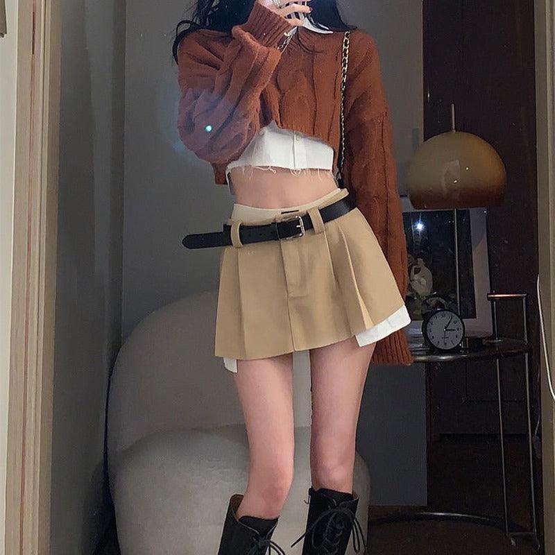 Y2K Solid Khaki Mini Skirt - ItemBear.com