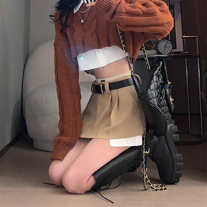 Y2K Solid Khaki Mini Skirt - ItemBear.com