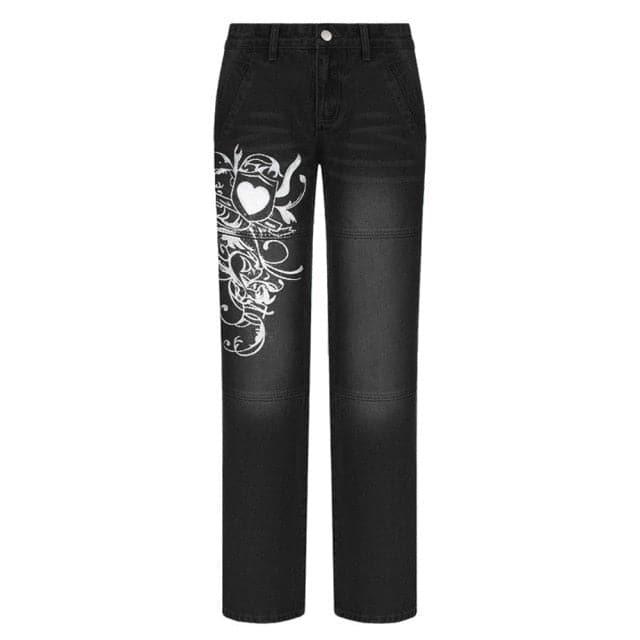 Y2K Streetwear Graphic Denim Jeans - ItemBear.com