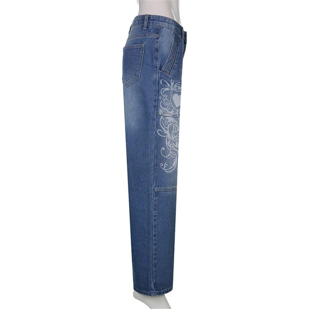 Y2K Streetwear Graphic Denim Jeans - ItemBear.com