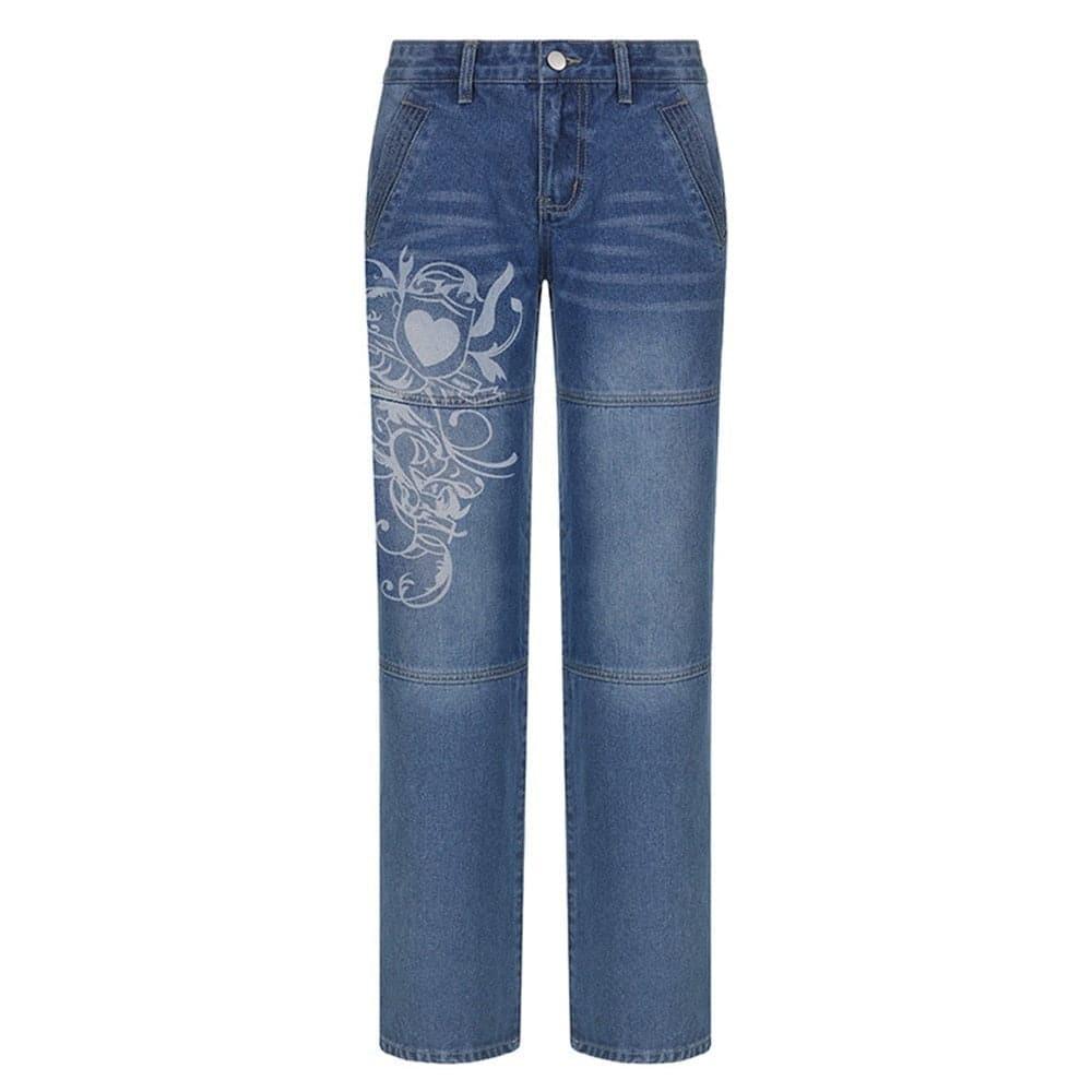Y2K Streetwear Graphic Denim Jeans - ItemBear.com