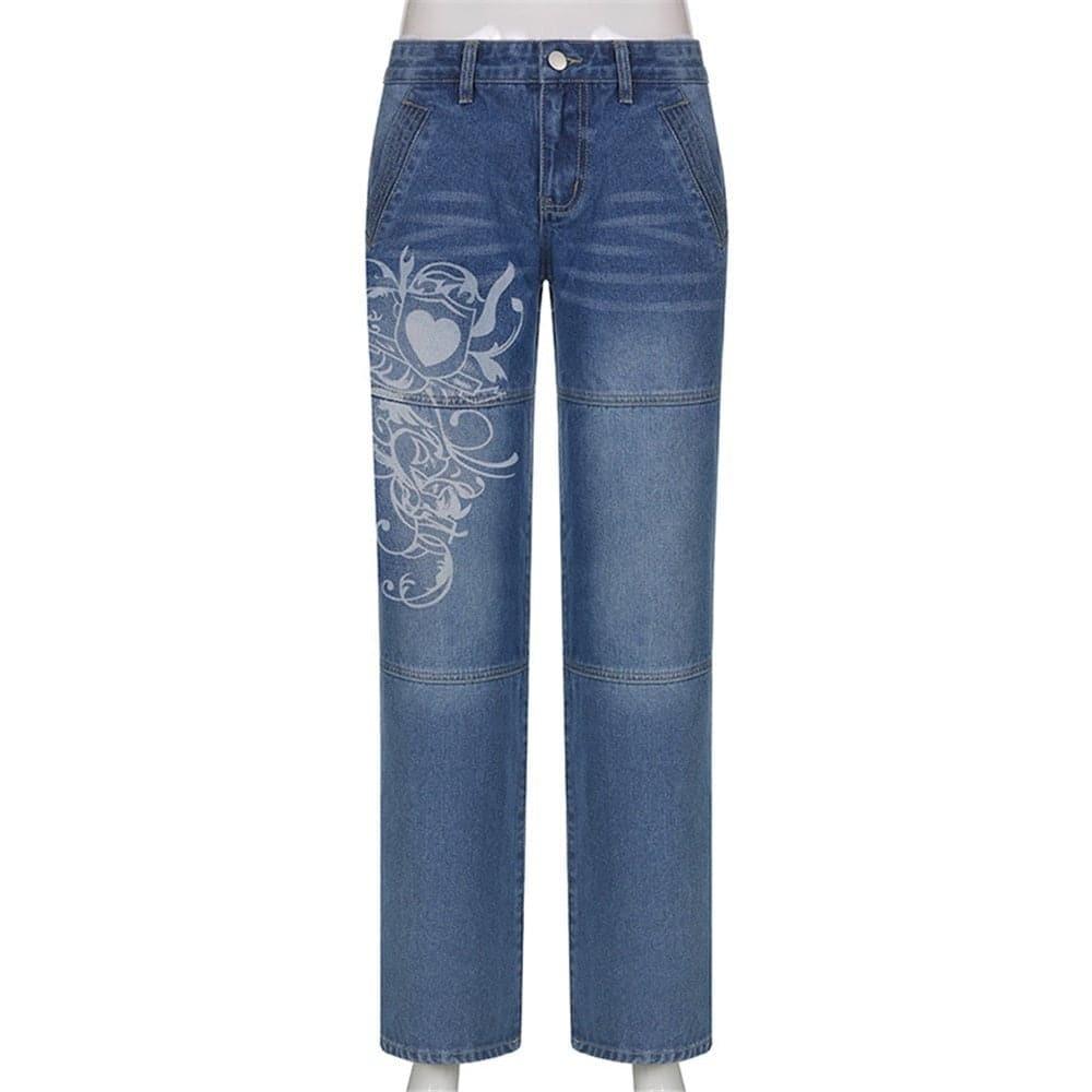 Y2K Streetwear Graphic Denim Jeans - ItemBear.com